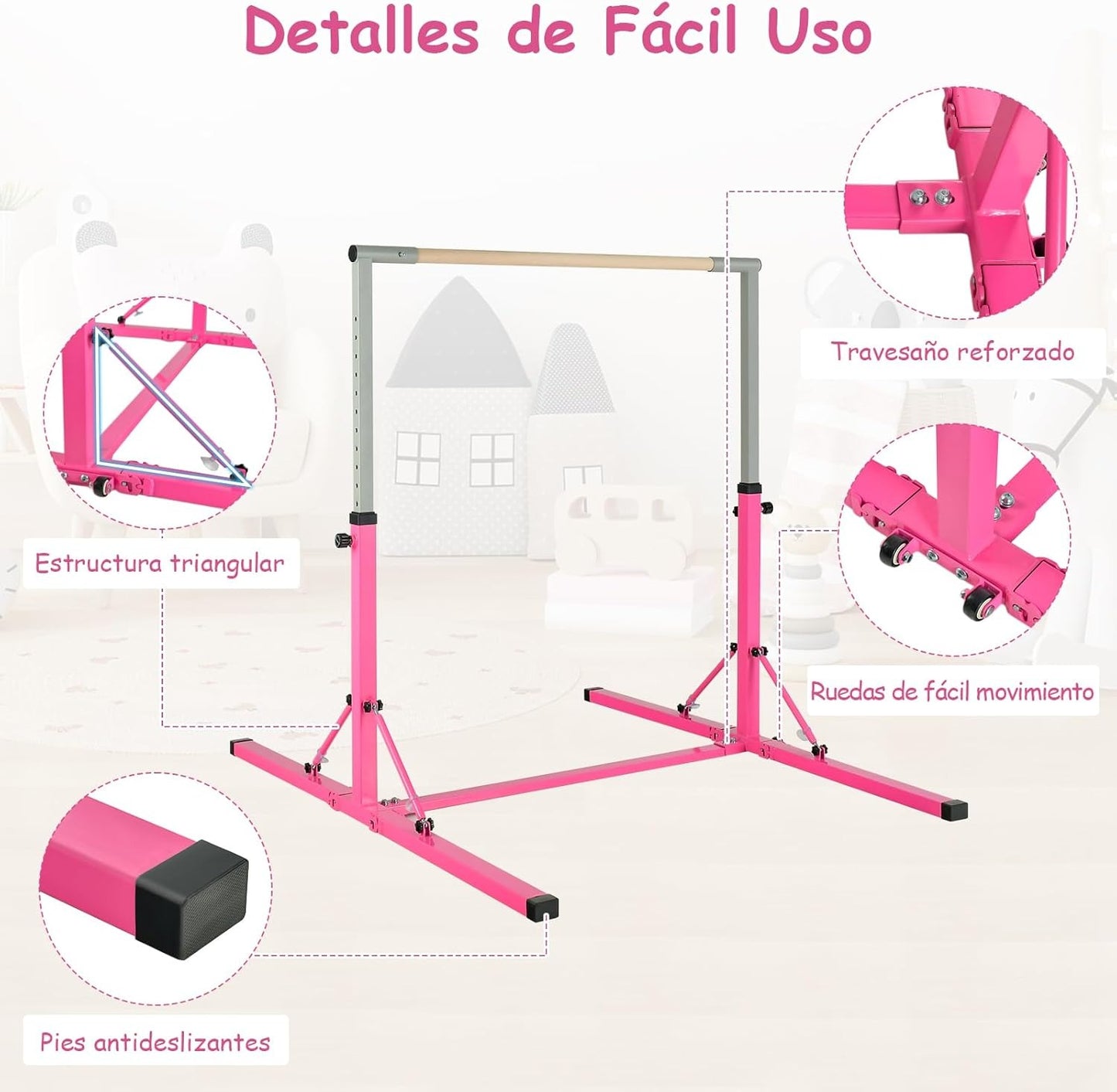 Barra Entrenamiento Gimnasia Plegable Largo 136 cm Alto Ajustable