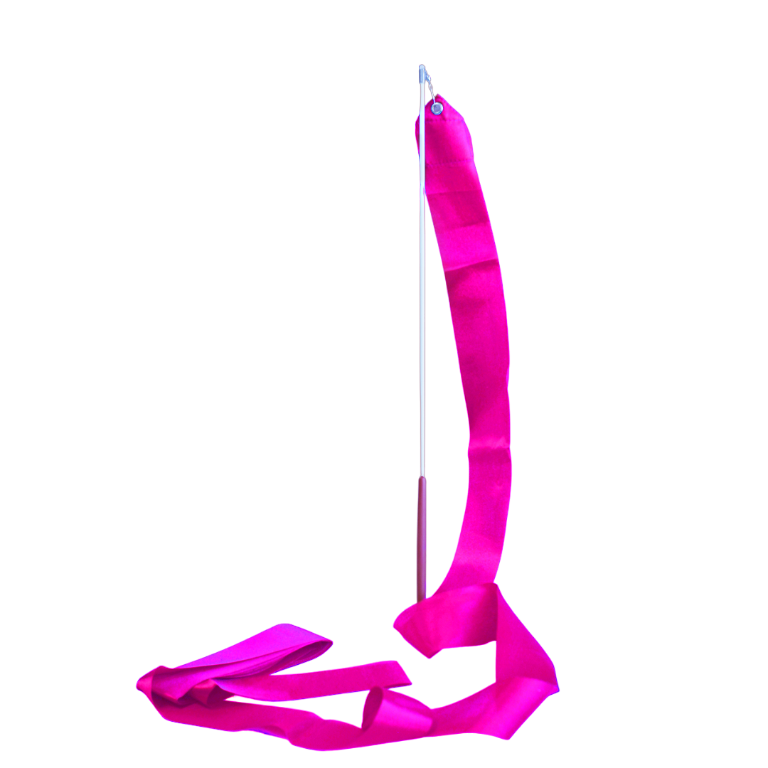Cinta de gimnasia rítmica de 6 metros. Colores vibrantes, giro fluido anti-enredos y varilla ligera. Ideal para entrenamiento y clubes.