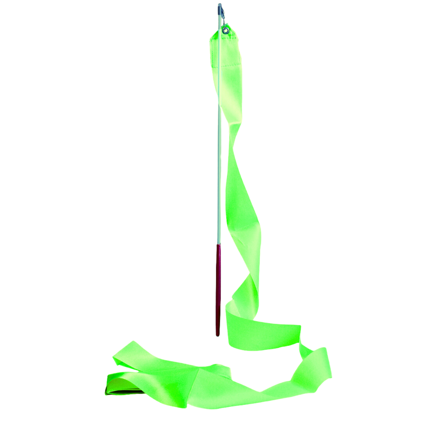Cinta de gimnasia rítmica de 6 metros. Colores vibrantes, giro fluido anti-enredos y varilla ligera. Ideal para entrenamiento y clubes.