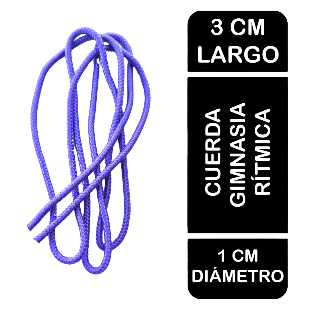Cuerda de gimnasia rítmica de 3 metros. Resistente, con peso ideal para lanzamientos y gran flexibilidad. Perfecta para nivel escolar y entrenamiento en Chile.