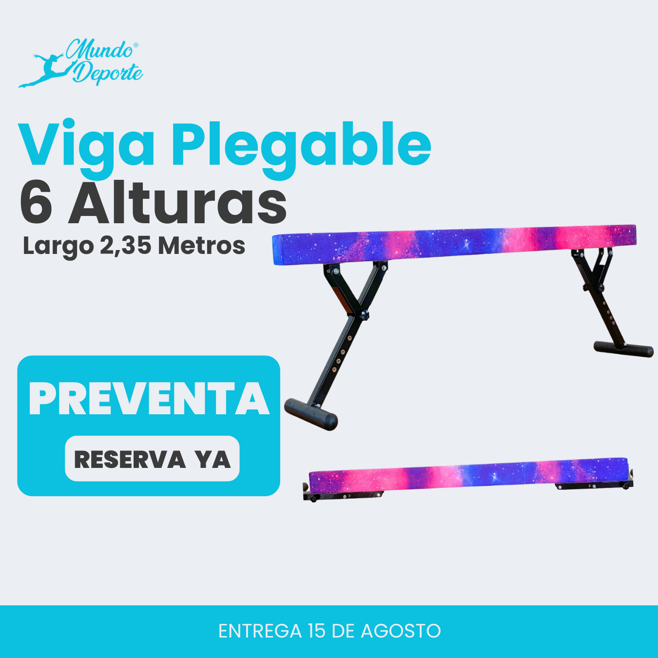 PREVENTA Viga de Gimnasia 2,35 metros 6 alturas ajustables de 22 a 72 cm.