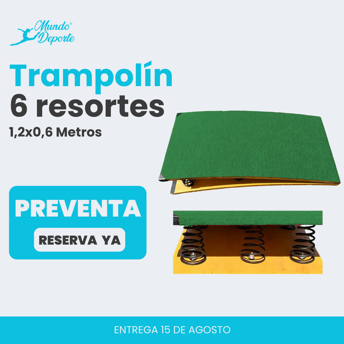 PREVENTA Trampolín De Salto 6 Resortes Gimnasia Profesional 120x60 cm