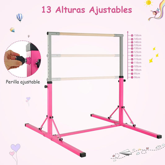 Barra Entrenamiento Gimnasia Plegable Largo 136 cm Alto Ajustable